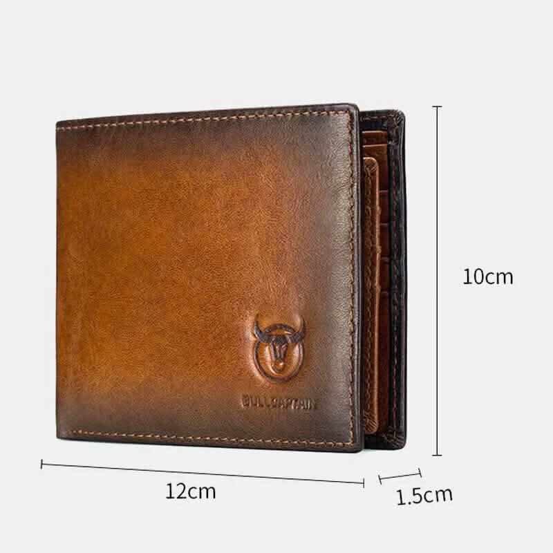 BULLCAPTAIN Men Genuine Leather Vintager RFID Blocking Anti-theft Wallet